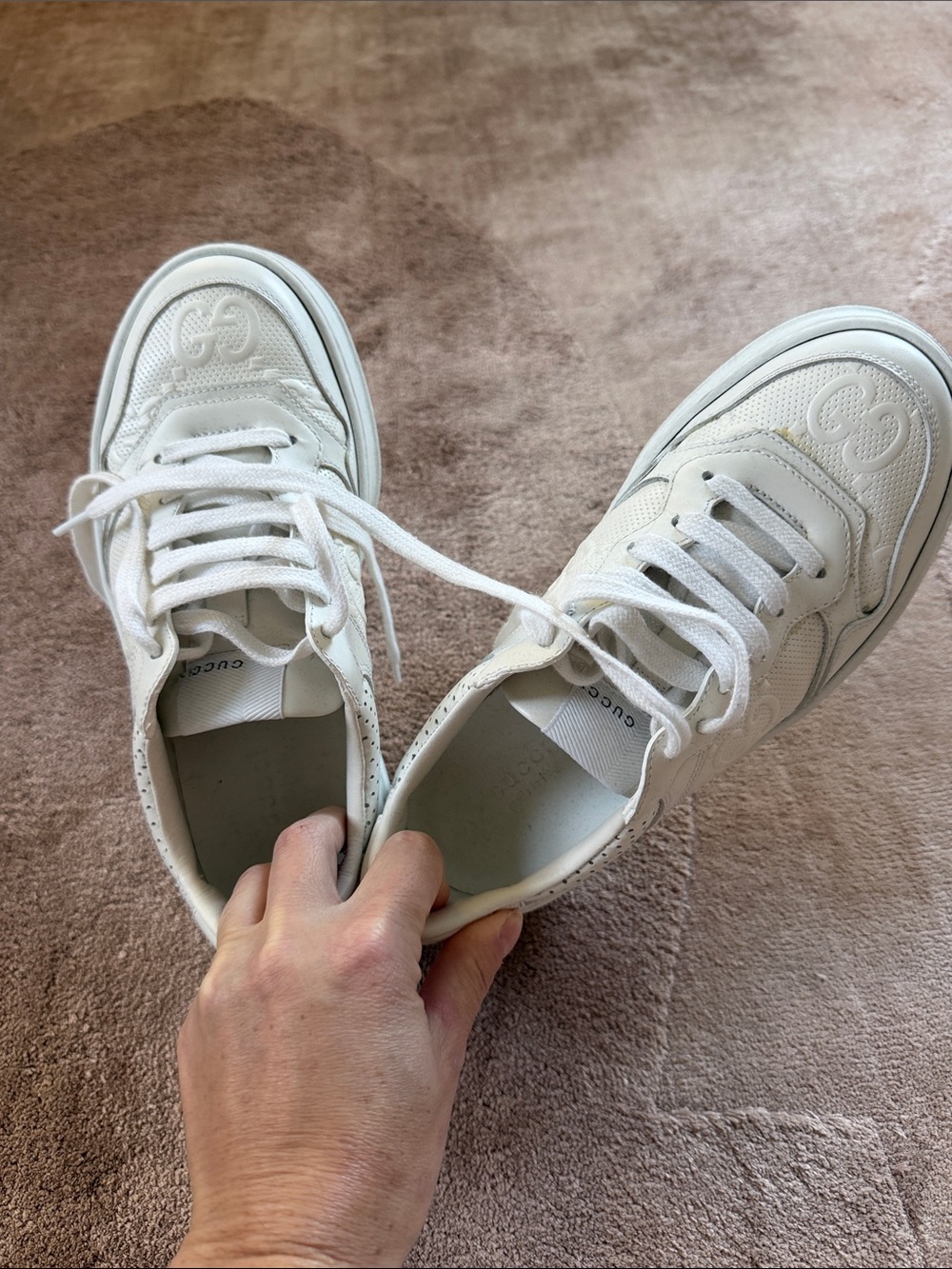 Gucci White Women's Leather Sneakers with GG Detail